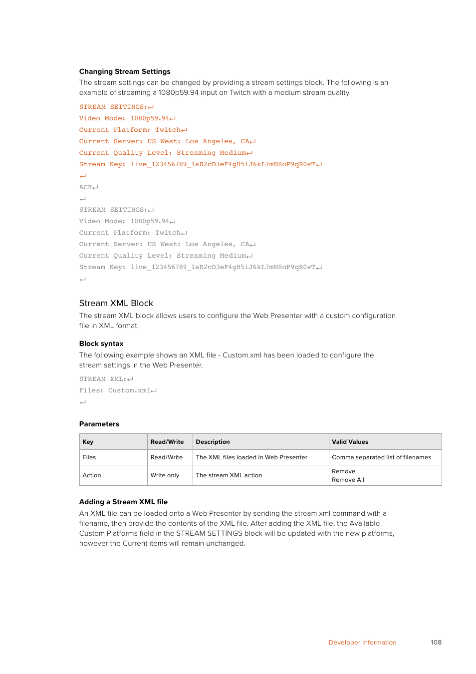 Stream xml block | Blackmagic Design Web Presenter 4K User Manual | Page 108 / 419