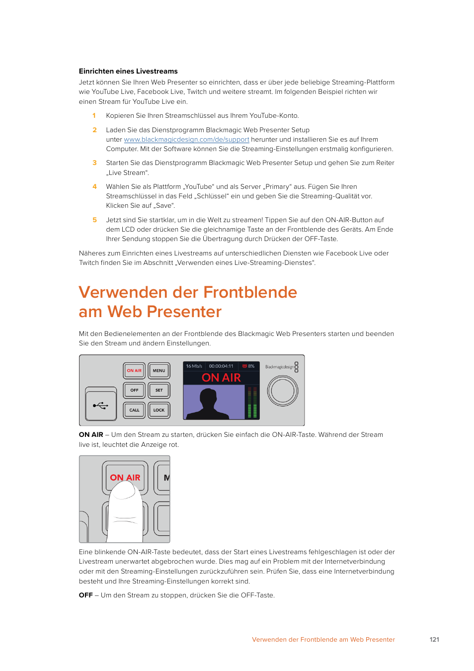 Verwenden der frontblende am web presenter | Blackmagic Design Web Presenter 4K User Manual | Page 121 / 419