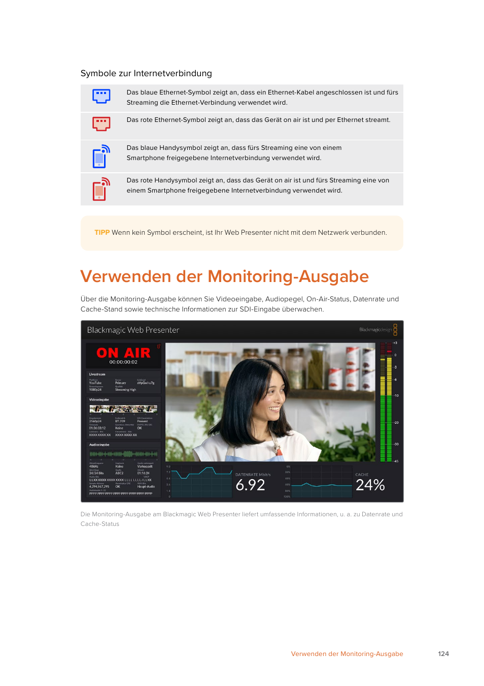 Verwenden der monitoring-ausgabe | Blackmagic Design Web Presenter 4K User Manual | Page 124 / 419