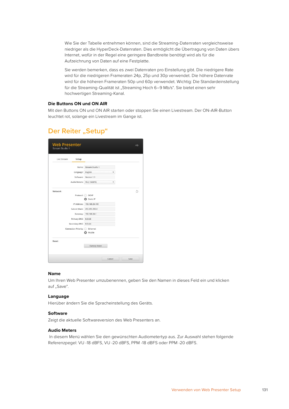 Der reiter „setup | Blackmagic Design Web Presenter 4K User Manual | Page 131 / 419