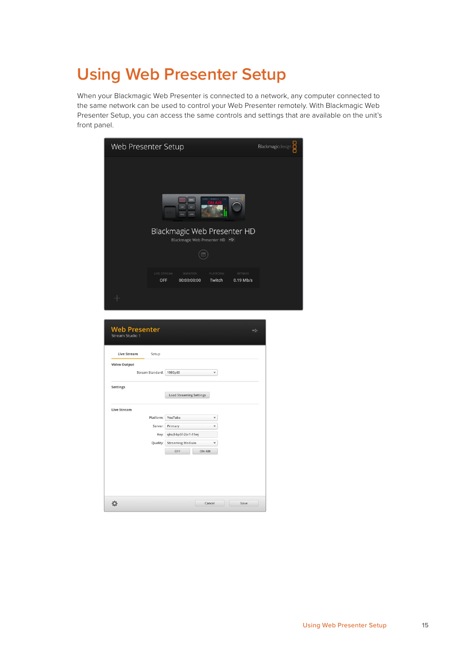 Using web presenter setup | Blackmagic Design Web Presenter 4K User Manual | Page 15 / 419