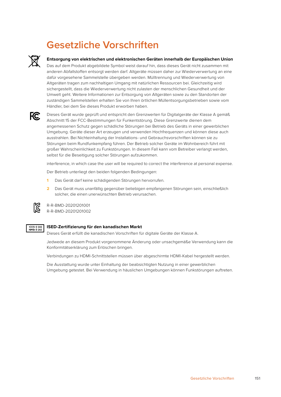 Gesetzliche vorschriften | Blackmagic Design Web Presenter 4K User Manual | Page 151 / 419