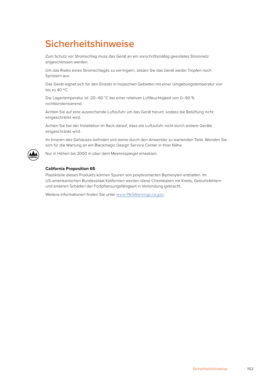 Sicherheitshinweise | Blackmagic Design Web Presenter 4K User Manual | Page 152 / 419