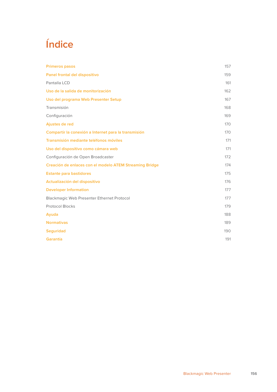 Índice | Blackmagic Design Web Presenter 4K User Manual | Page 156 / 419