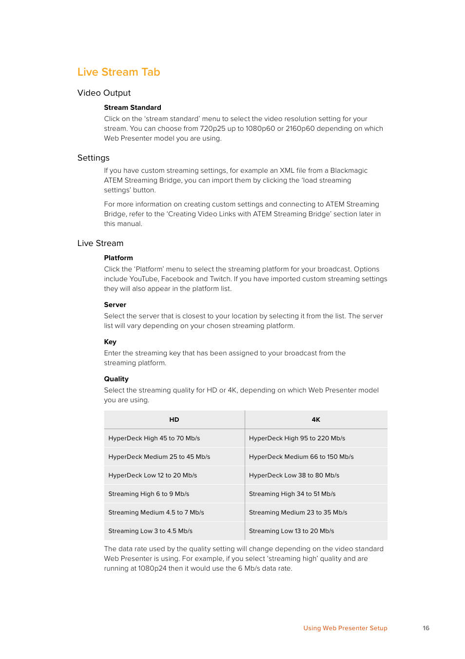 Live stream tab | Blackmagic Design Web Presenter 4K User Manual | Page 16 / 419