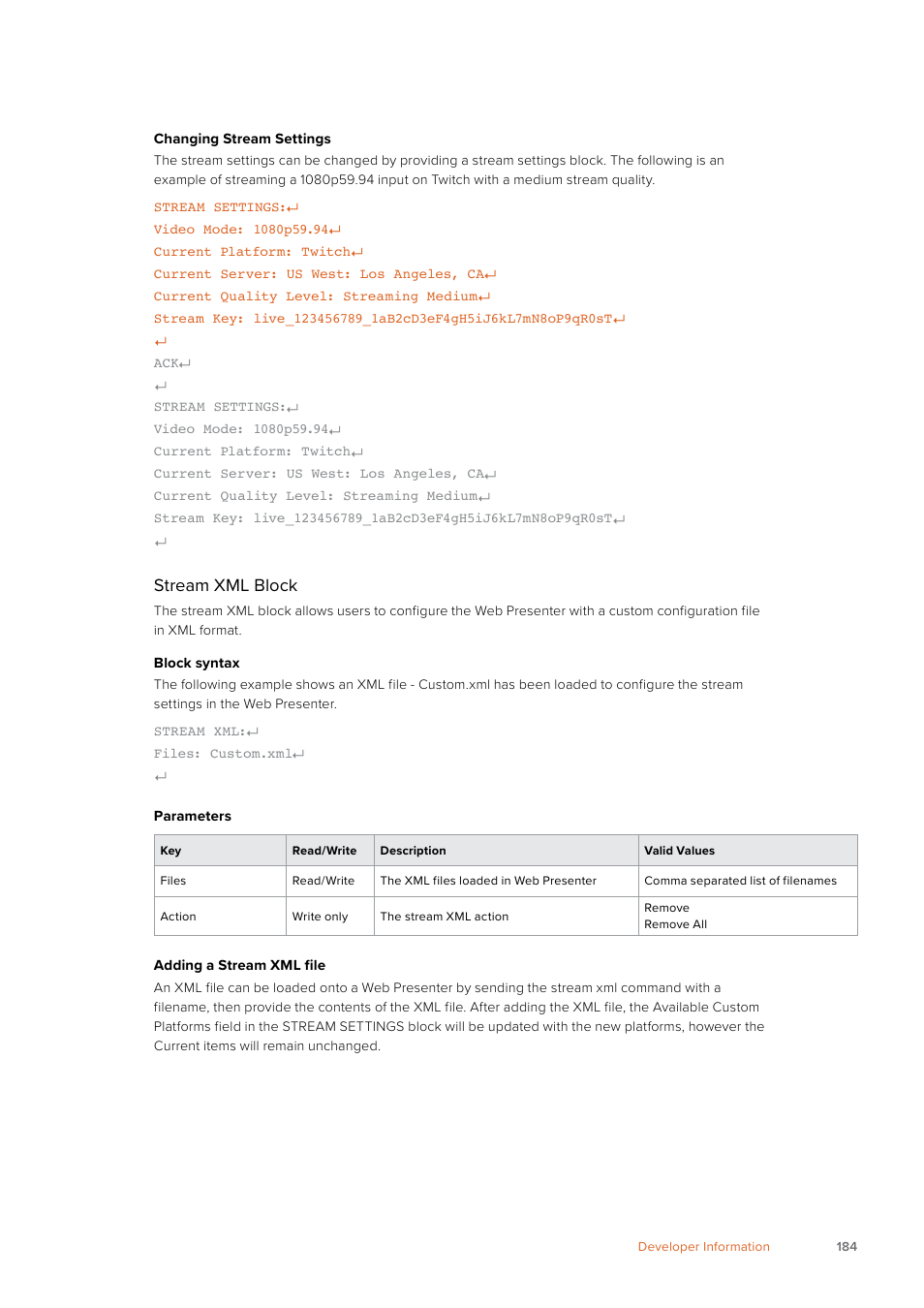 Stream xml block | Blackmagic Design Web Presenter 4K User Manual | Page 184 / 419