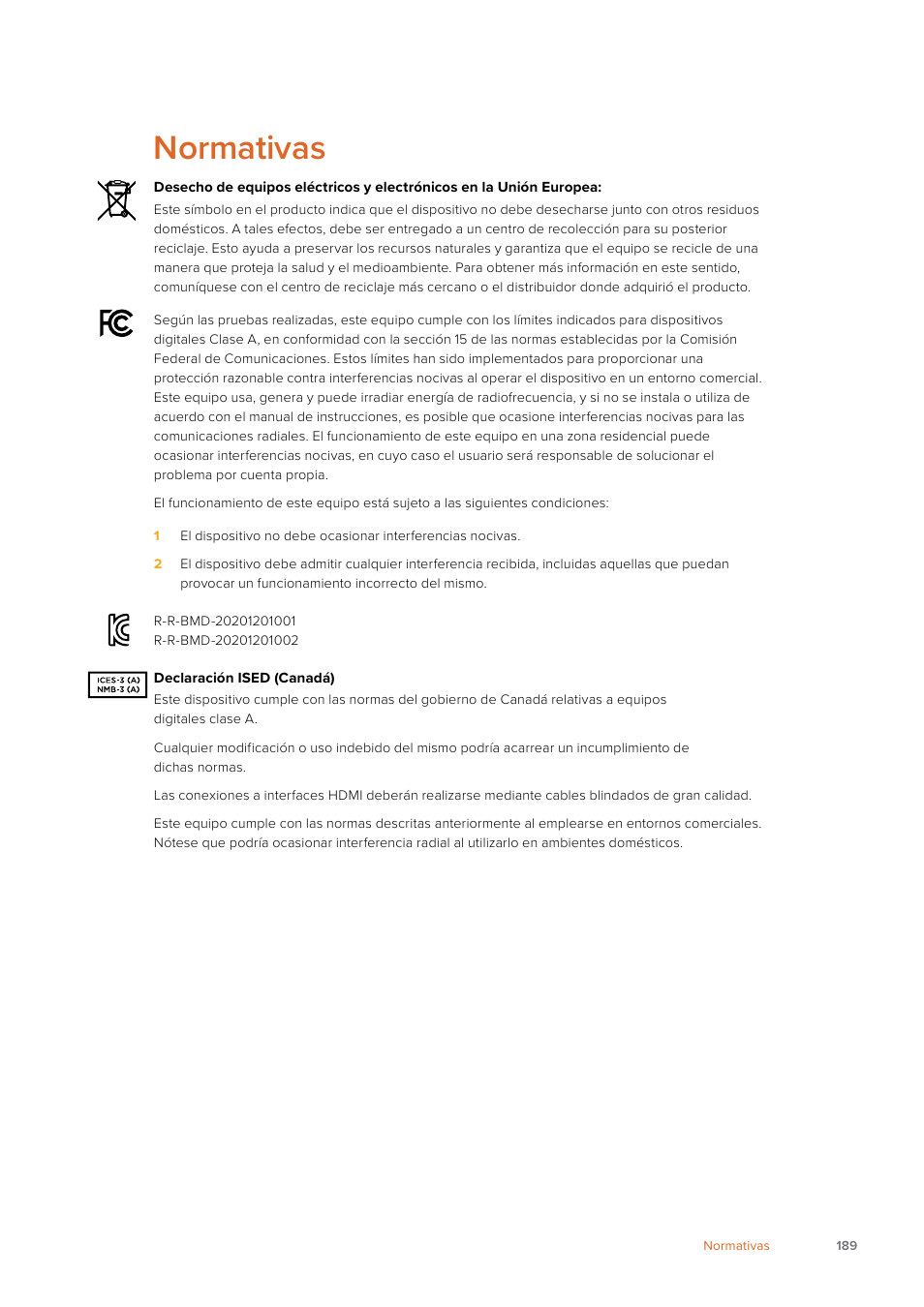 Normativas | Blackmagic Design Web Presenter 4K User Manual | Page 189 / 419