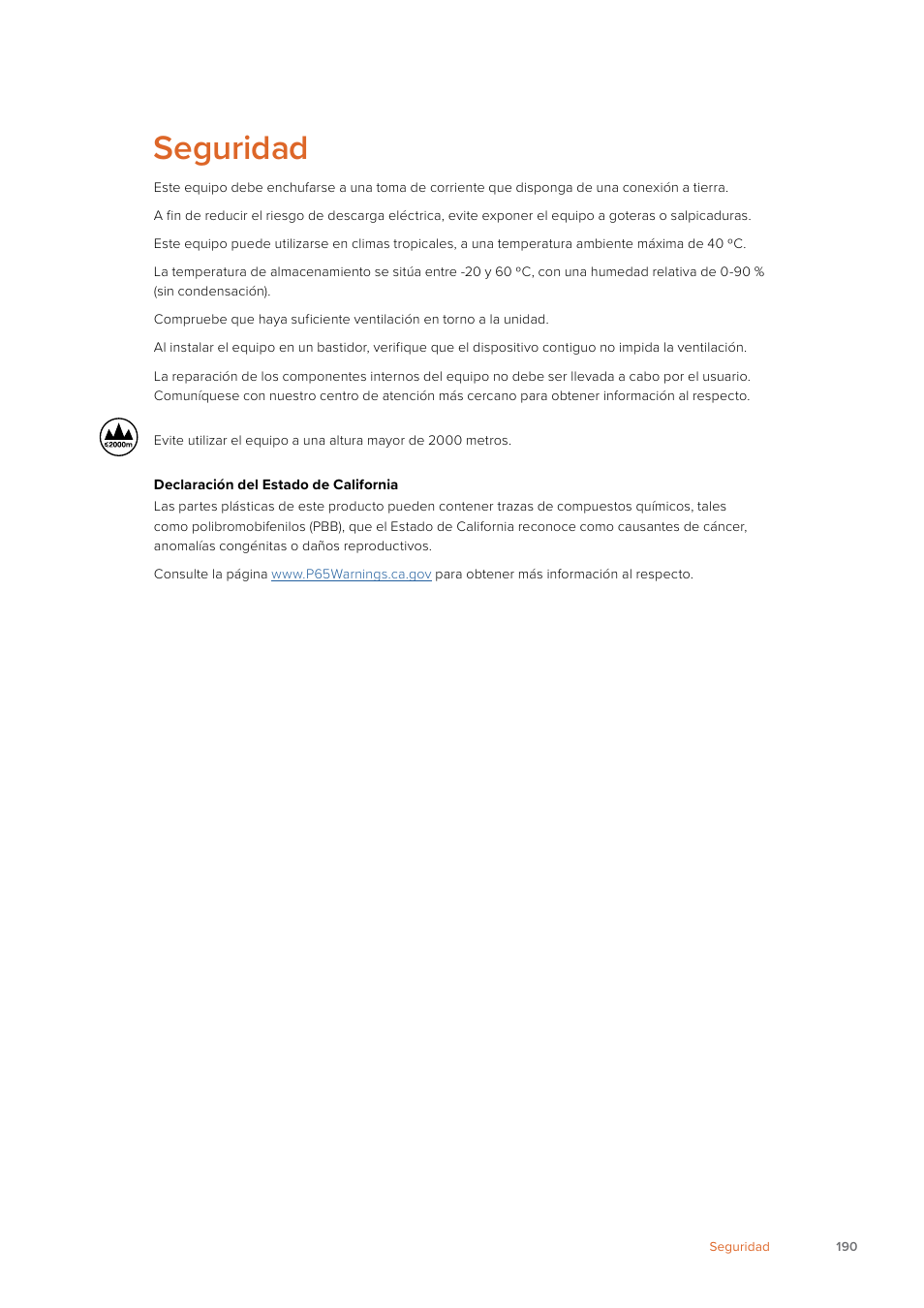 Seguridad | Blackmagic Design Web Presenter 4K User Manual | Page 190 / 419