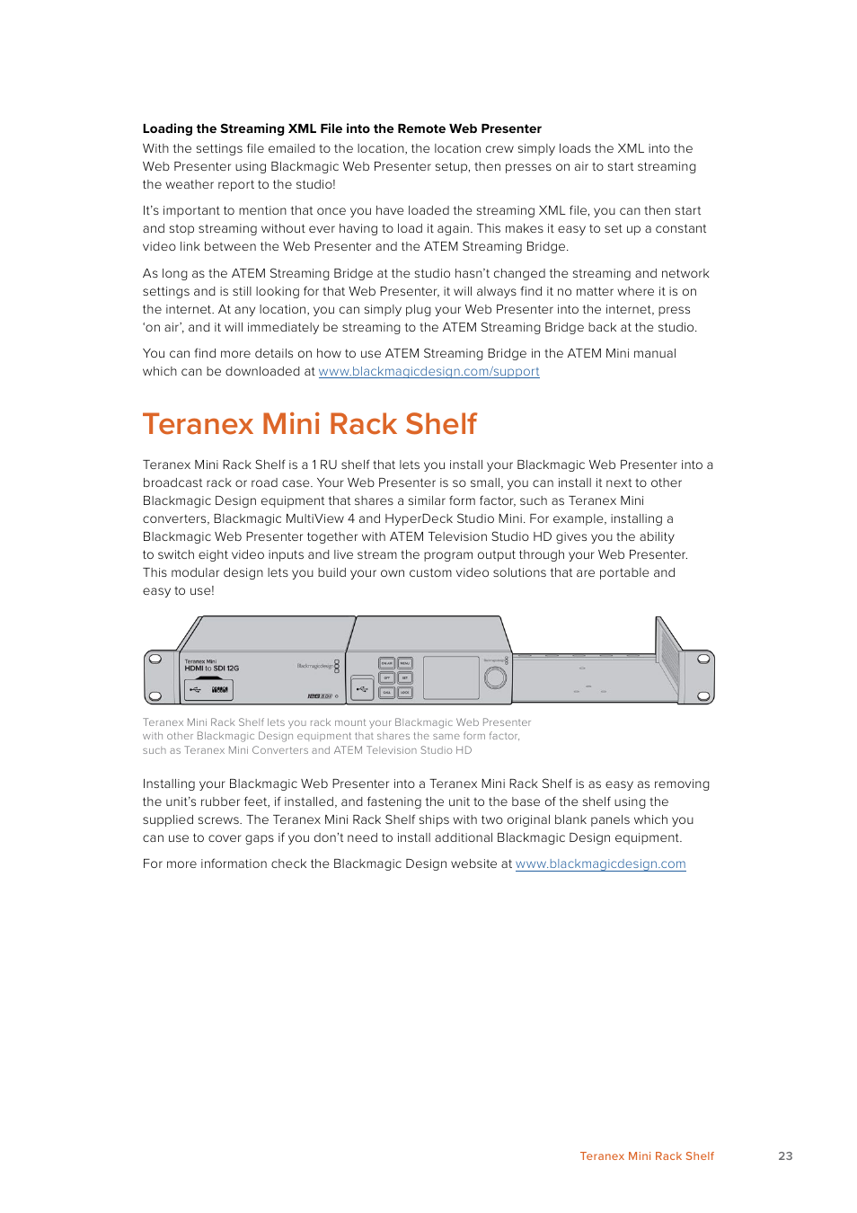 Teranex mini rack shelf | Blackmagic Design Web Presenter 4K User Manual | Page 23 / 419