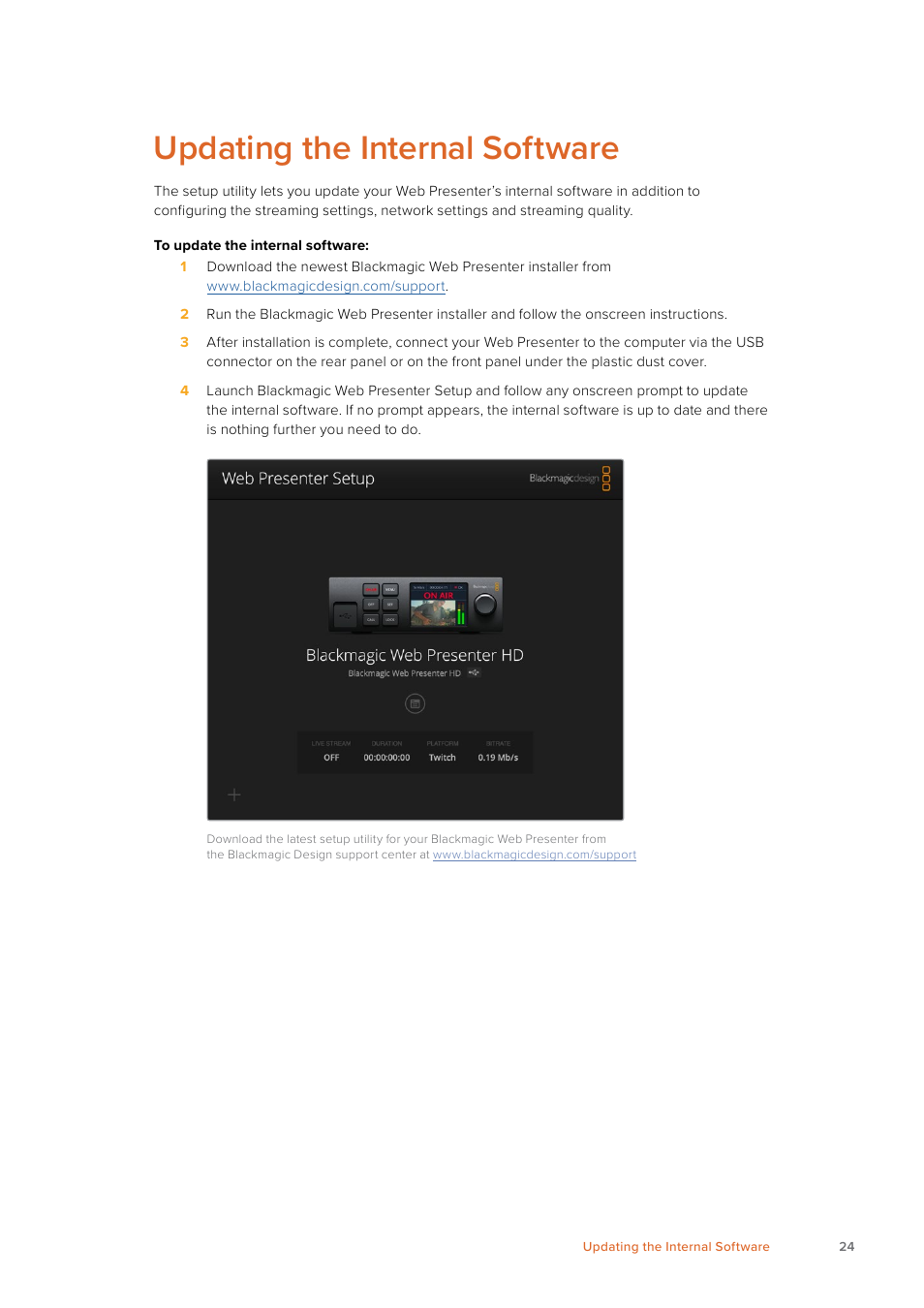 Updating the internal software | Blackmagic Design Web Presenter 4K User Manual | Page 24 / 419