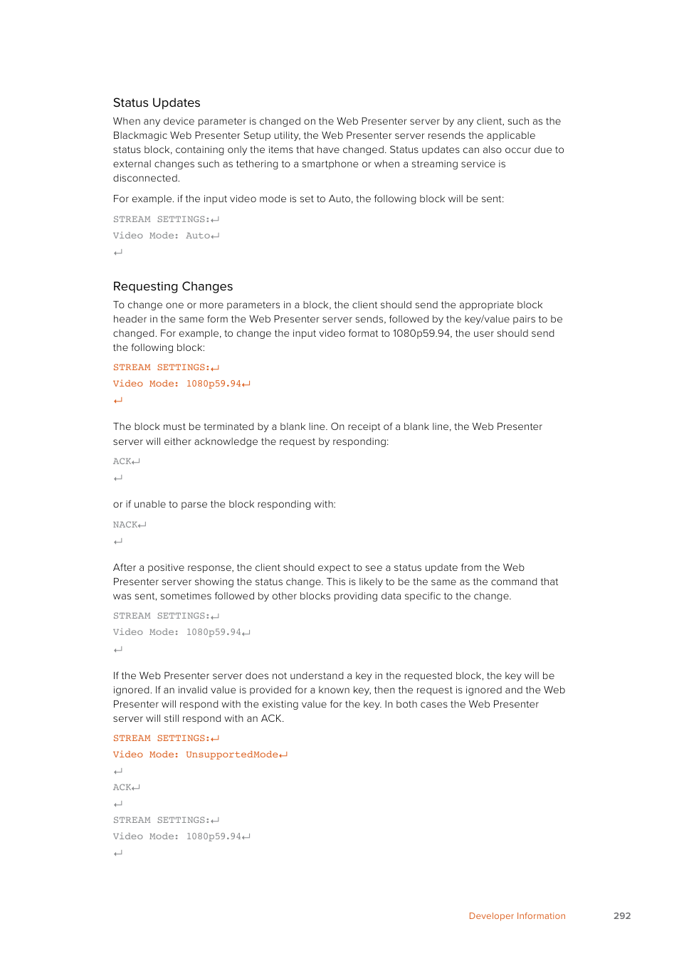 Status updates, Requesting changes | Blackmagic Design Web Presenter 4K User Manual | Page 292 / 419