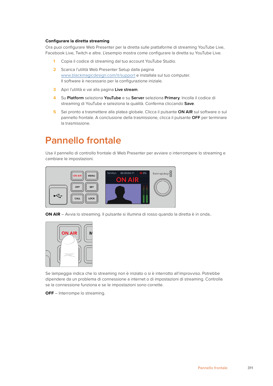 Pannello frontale | Blackmagic Design Web Presenter 4K User Manual | Page 311 / 419