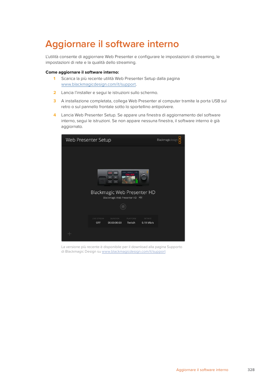 Aggiornare il software interno | Blackmagic Design Web Presenter 4K User Manual | Page 328 / 419