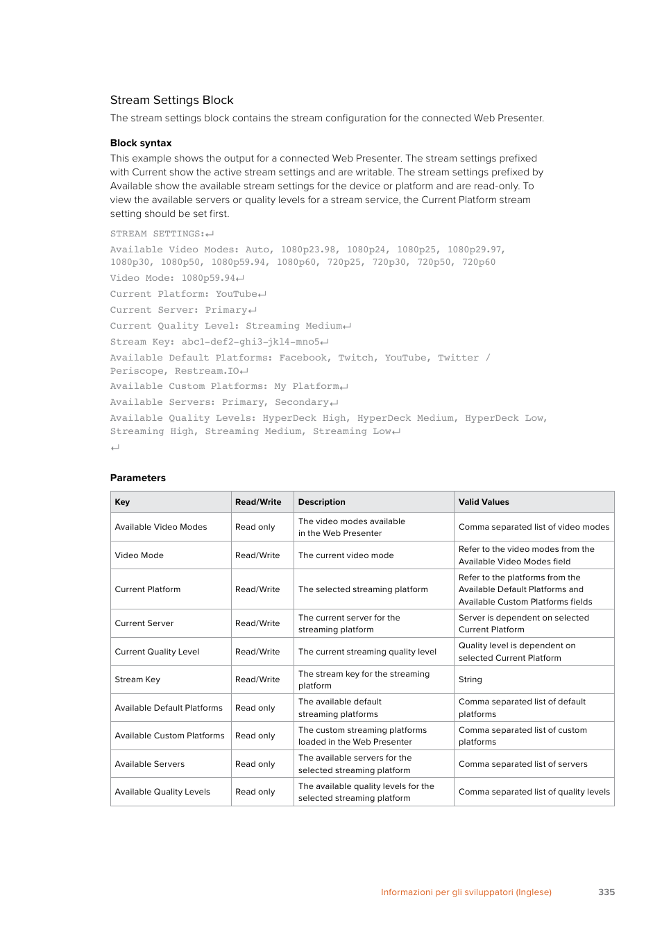 Stream settings block | Blackmagic Design Web Presenter 4K User Manual | Page 335 / 419