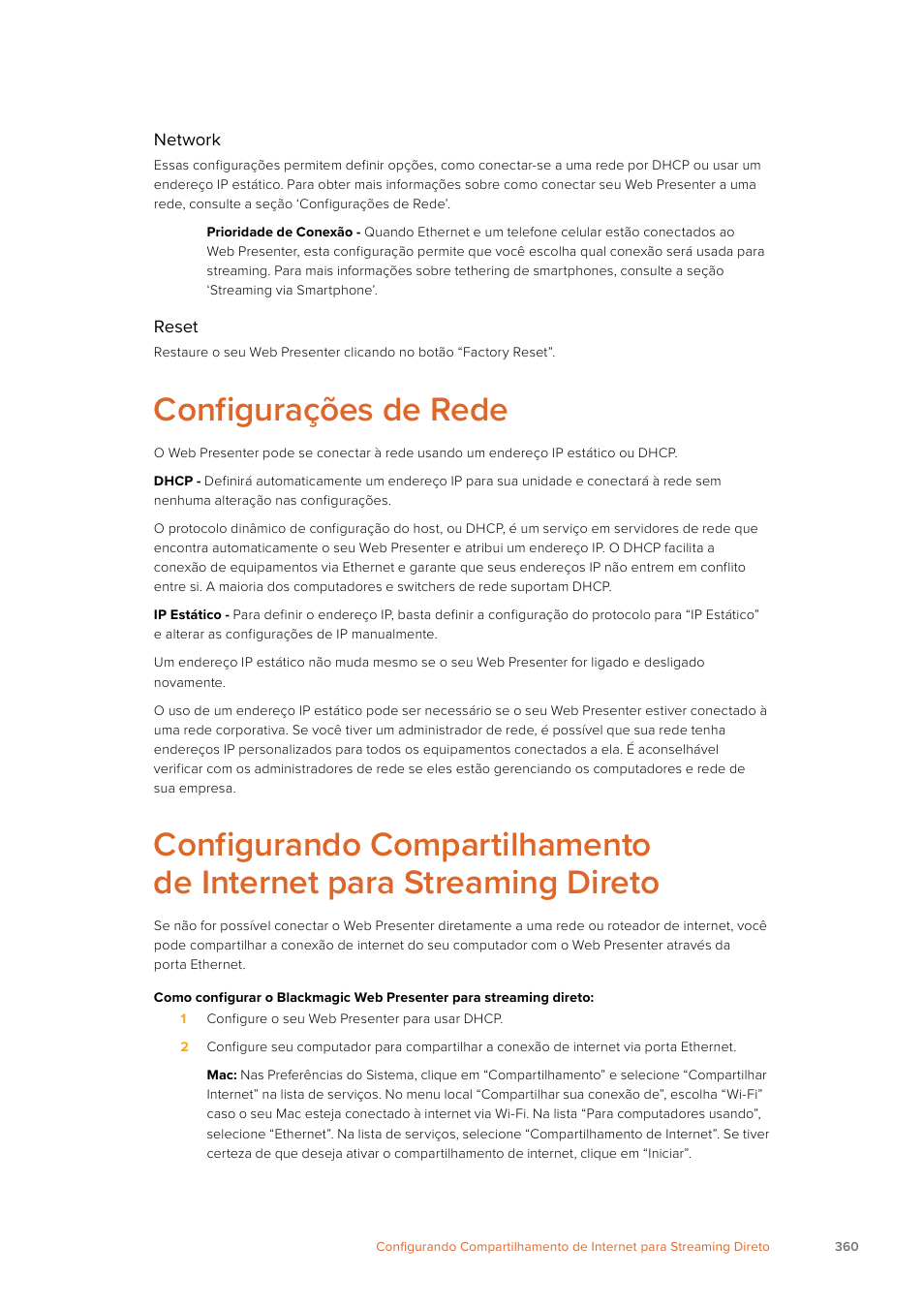 Configurações de rede | Blackmagic Design Web Presenter 4K User Manual | Page 360 / 419