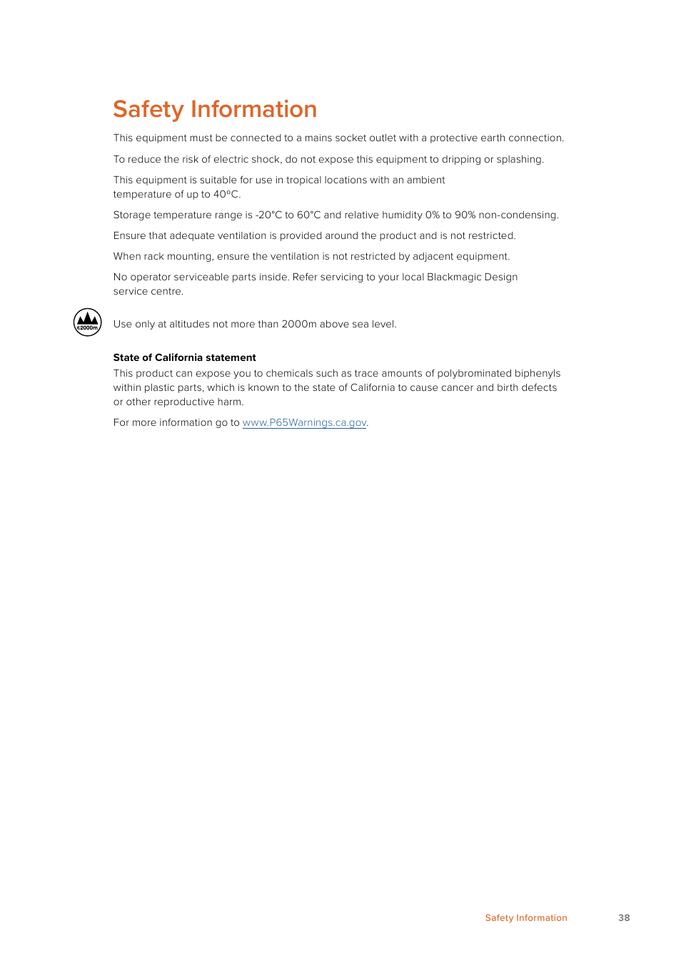 Safety information | Blackmagic Design Web Presenter 4K User Manual | Page 38 / 419