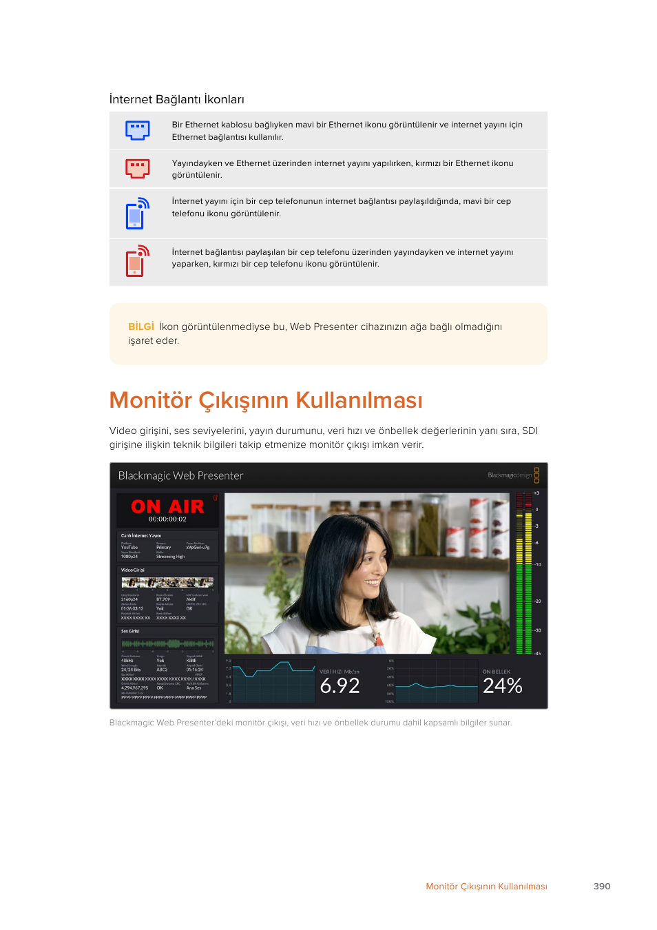 Monitör çıkışının kullanılması | Blackmagic Design Web Presenter 4K User Manual | Page 390 / 419