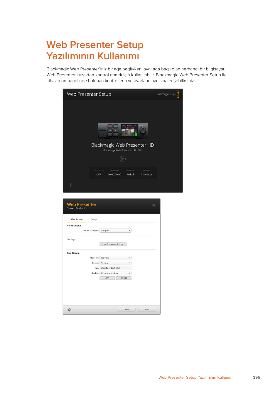 Web presenter setup yazılımının kullanımı | Blackmagic Design Web Presenter 4K User Manual | Page 395 / 419