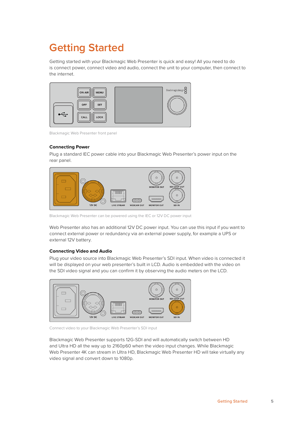 Getting started | Blackmagic Design Web Presenter 4K User Manual | Page 5 / 419