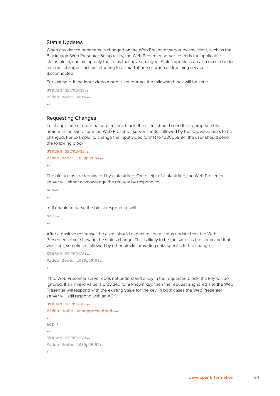 Status updates, Requesting changes | Blackmagic Design Web Presenter 4K User Manual | Page 64 / 419