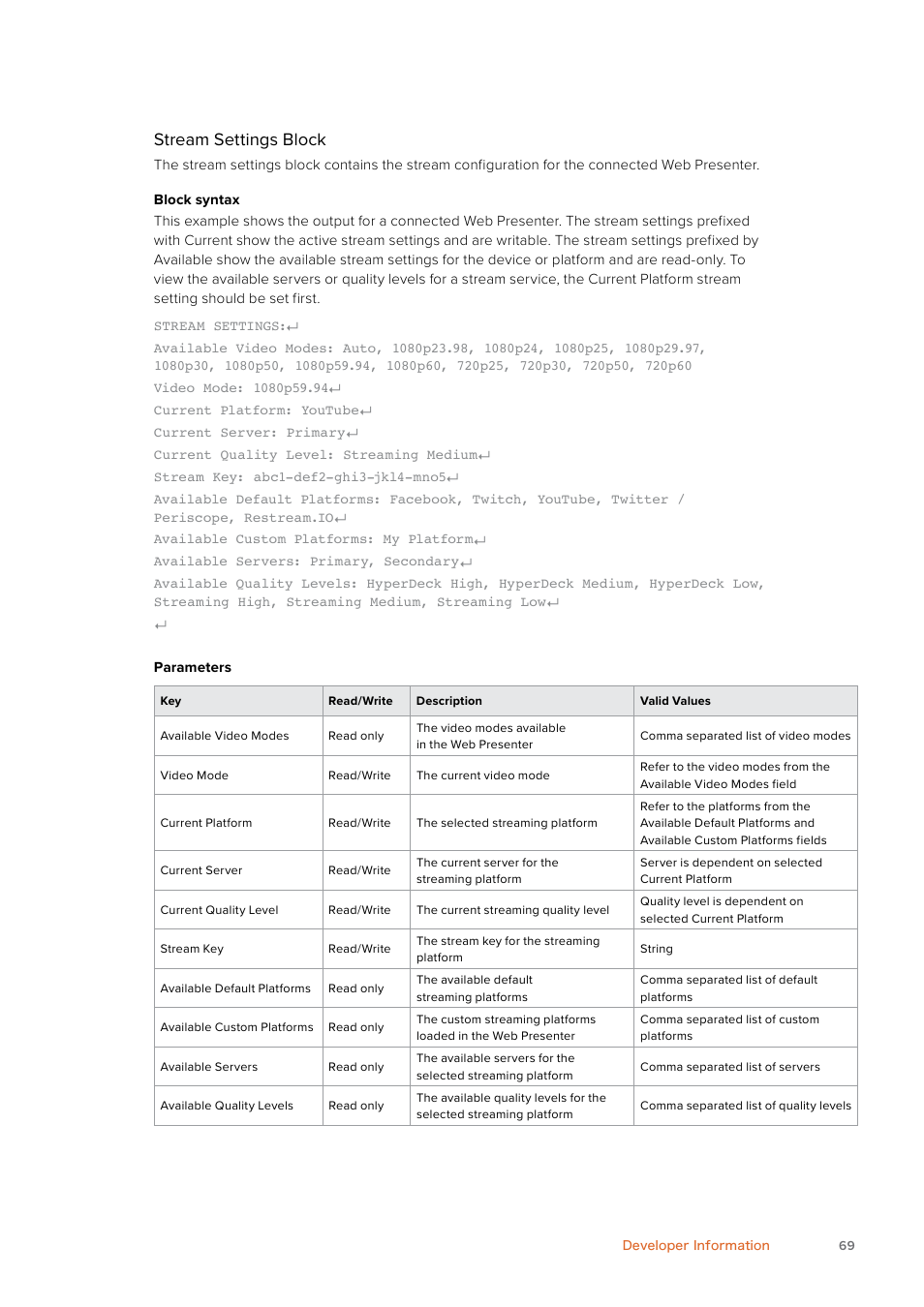 Stream settings block | Blackmagic Design Web Presenter 4K User Manual | Page 69 / 419