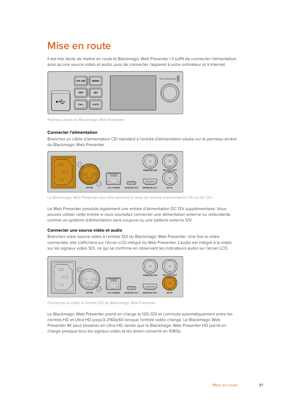 Mise en route | Blackmagic Design Web Presenter 4K User Manual | Page 81 / 419