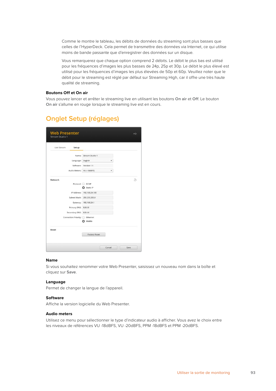 Onglet setup (réglages) | Blackmagic Design Web Presenter 4K User Manual | Page 93 / 419
