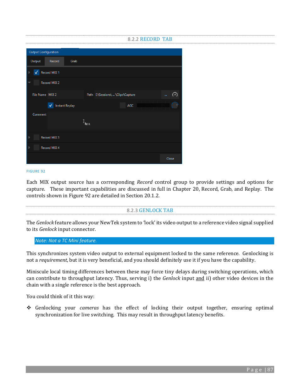 2 record tab, 3 genlock tab | NewTek TriCaster TC1 (2 RU) User Manual | Page 103 / 350