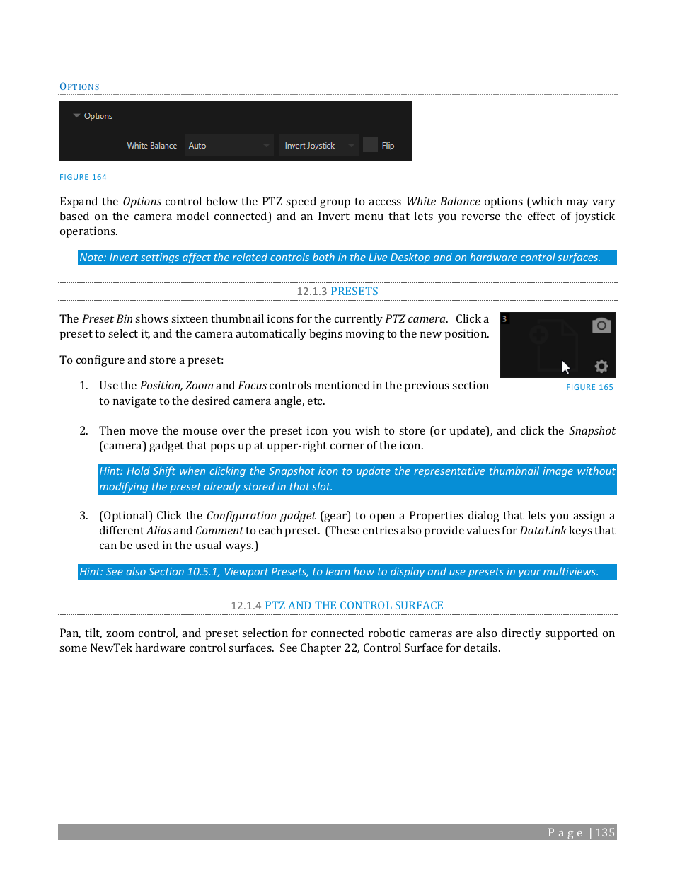 3 presets, 4 ptz and the control surface | NewTek TriCaster TC1 (2 RU) User Manual | Page 151 / 350