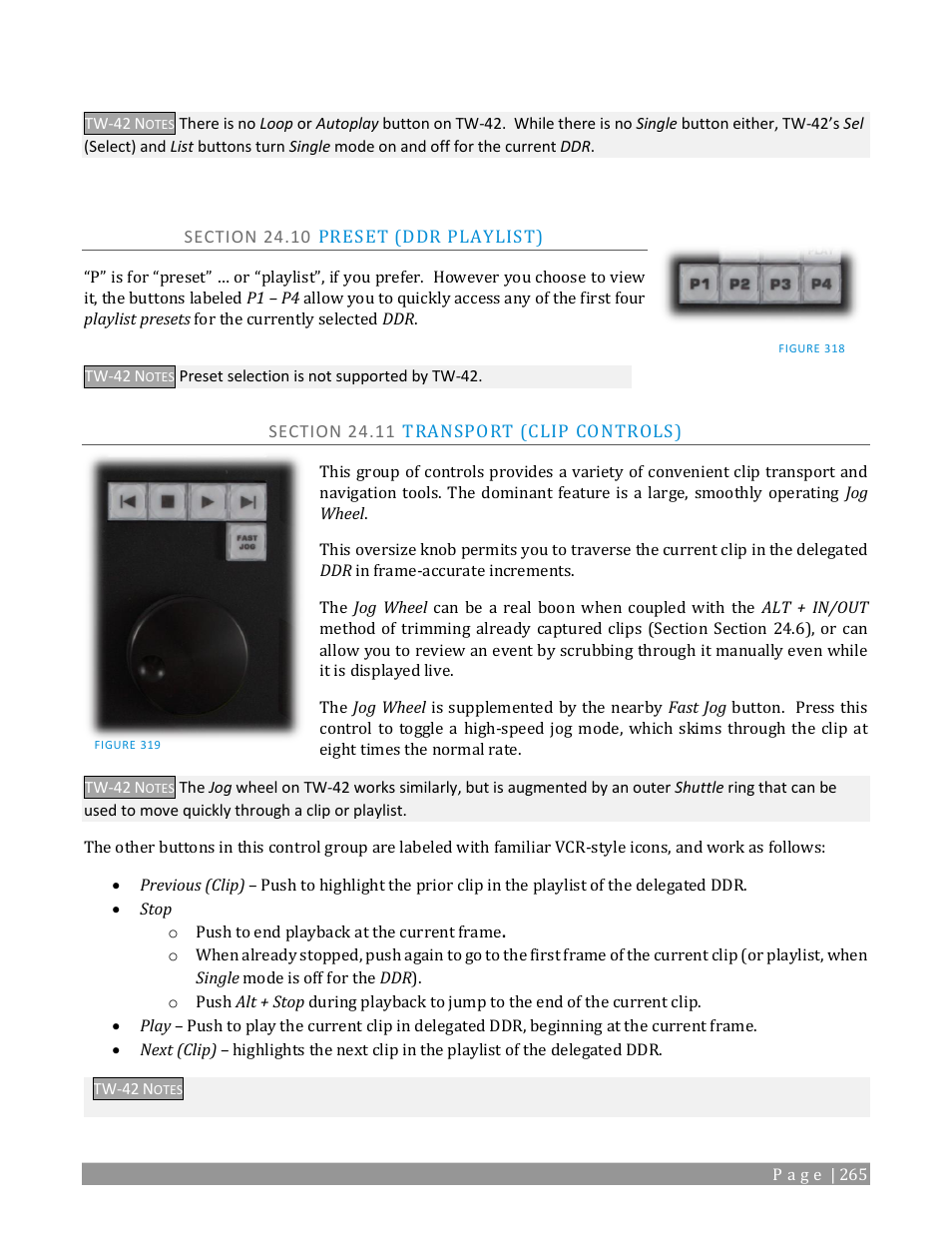 Section 24.10 preset (ddr playlist), Section 24.11 transport (clip controls) | NewTek TriCaster TC1 (2 RU) User Manual | Page 281 / 350