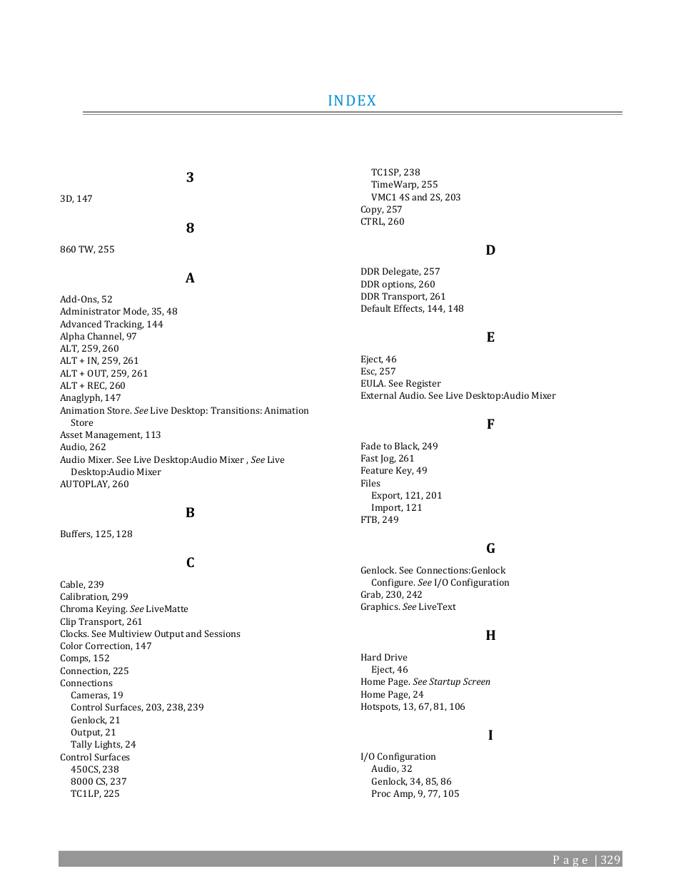 Index | NewTek TriCaster TC1 (2 RU) User Manual | Page 345 / 350