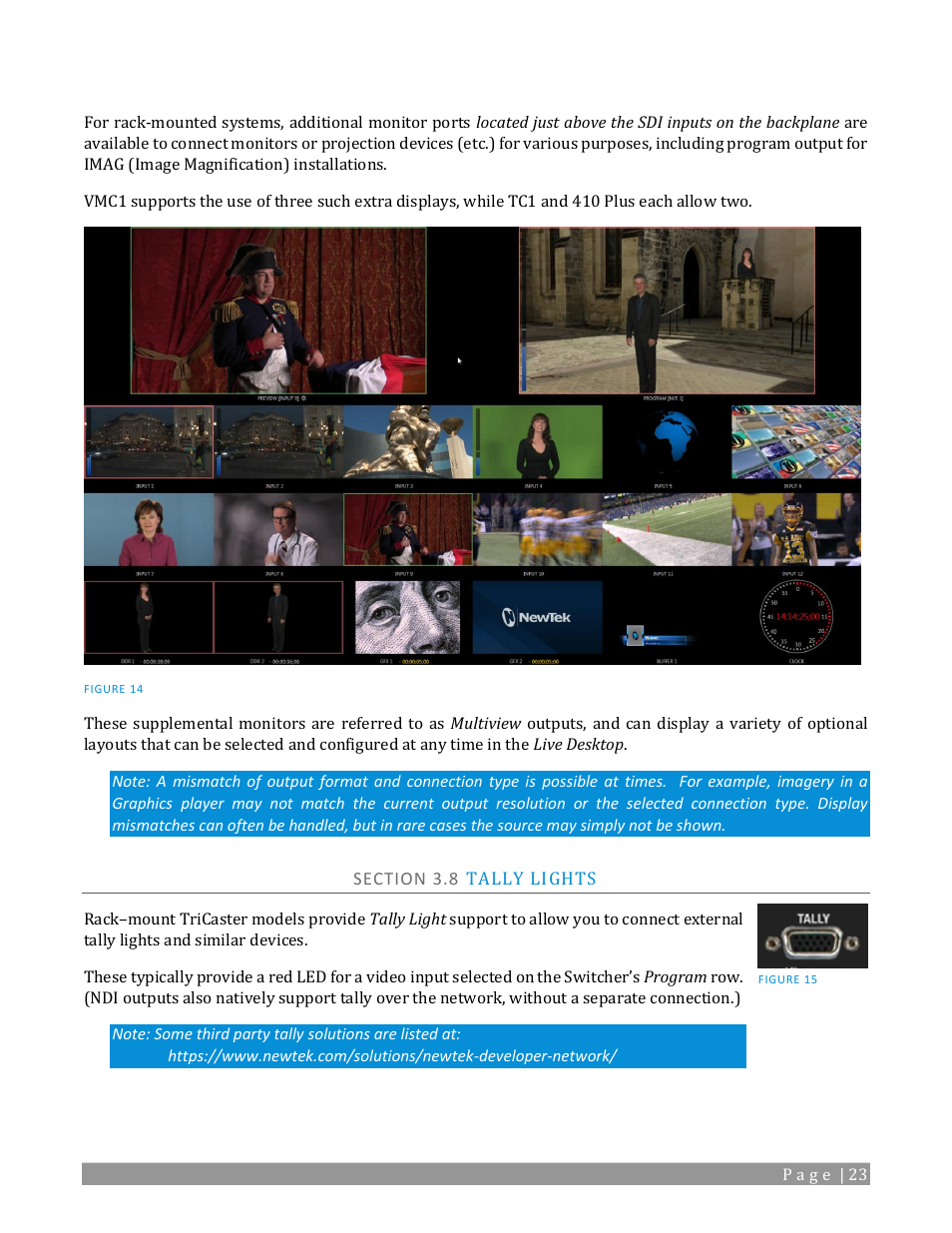 Section 3.8 tally lights | NewTek TriCaster TC1 (2 RU) User Manual | Page 39 / 350