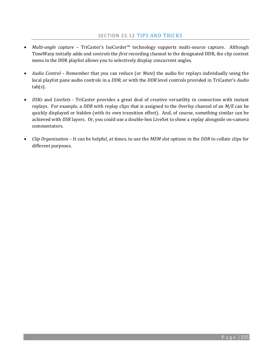 Section 23.12 tips and tricks | NewTek TriCaster 2 Elite (3 RU) User Manual | Page 253 / 318
