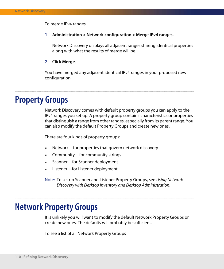 Property groups, Network property groups | Dell DPND-523-EN12 User Manual | Page 110 / 170