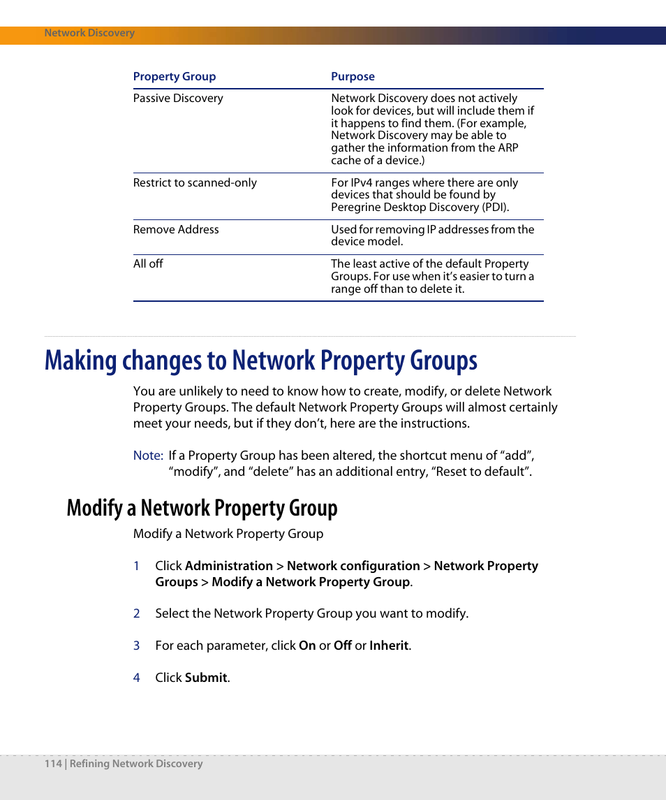 Making changes to network property groups, Modify a network property group | Dell DPND-523-EN12 User Manual | Page 114 / 170