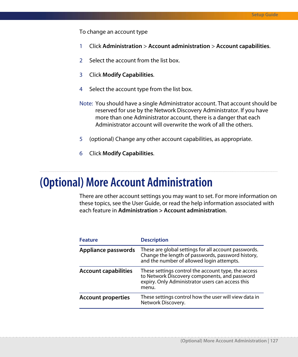 Optional) more account administration | Dell DPND-523-EN12 User Manual | Page 127 / 170