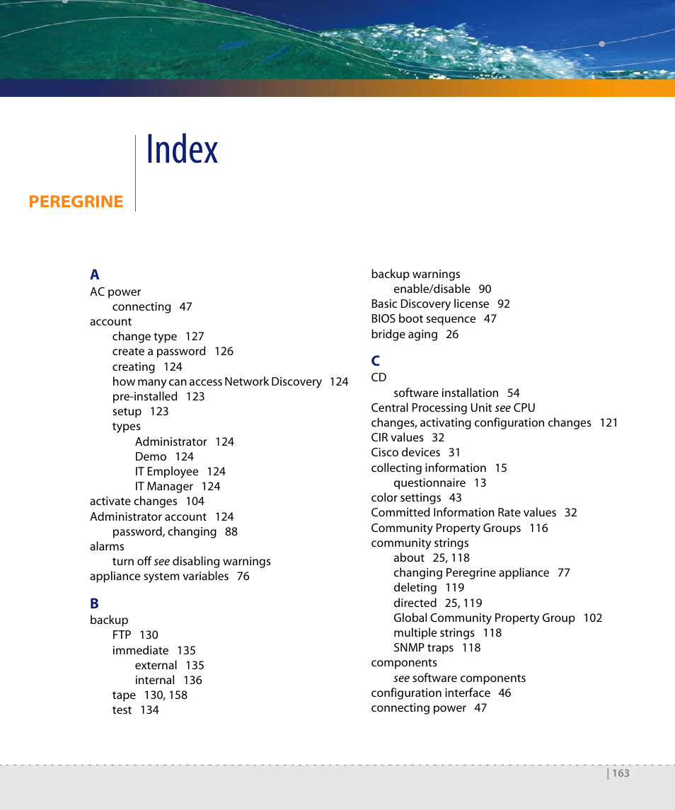 Index, Peregrine | Dell DPND-523-EN12 User Manual | Page 163 / 170