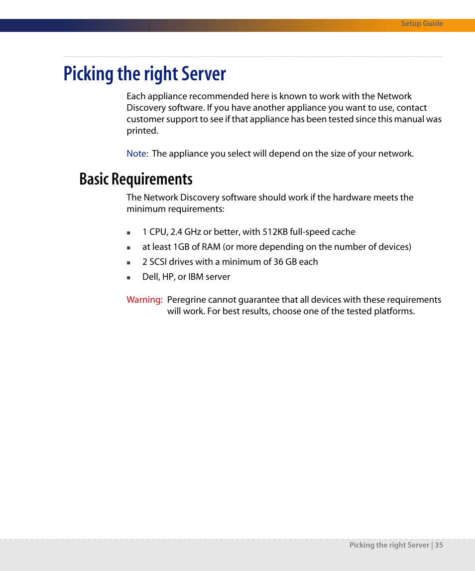 Picking the right server, Basic requirements | Dell DPND-523-EN12 User Manual | Page 35 / 170