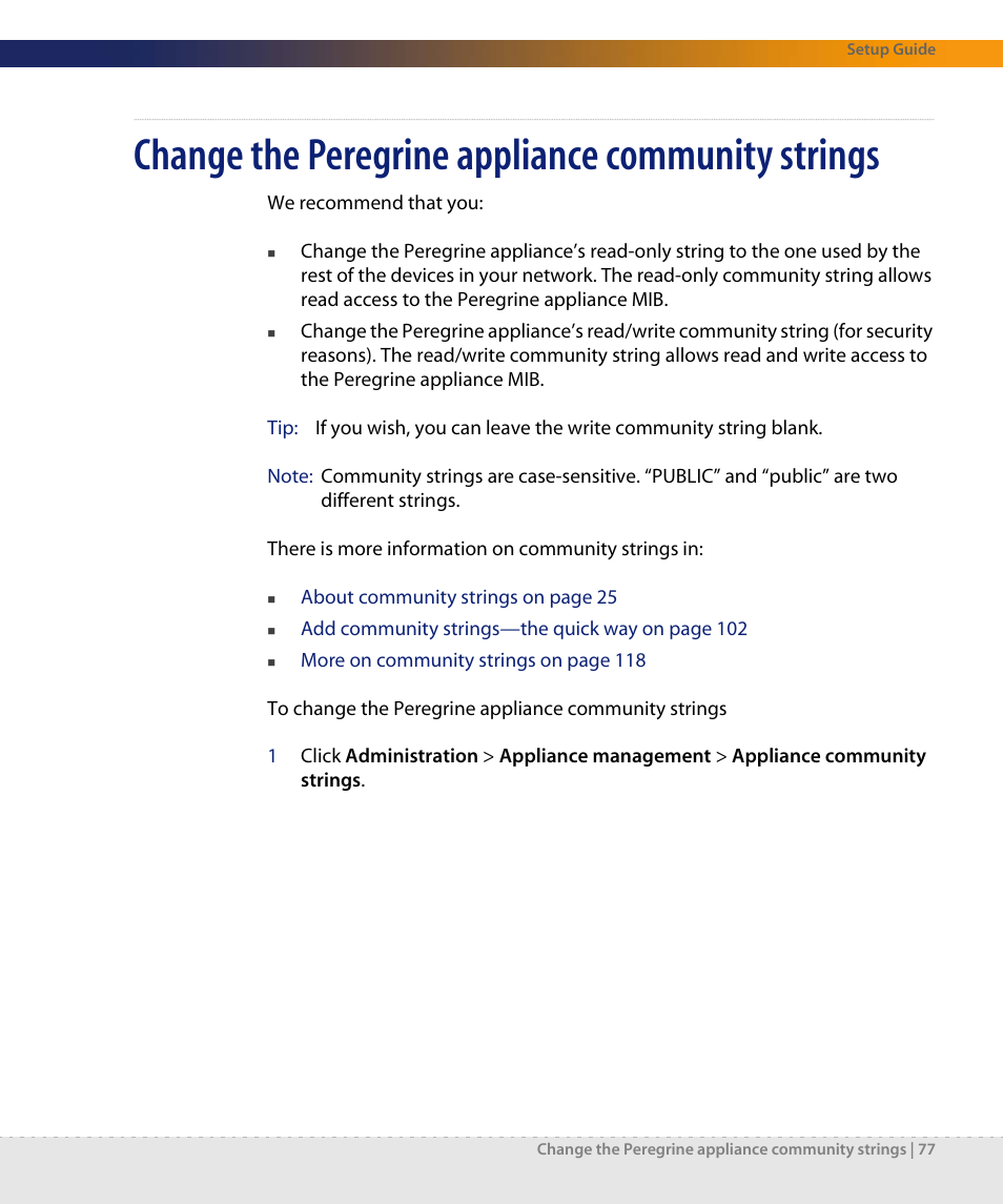 Change the peregrine appliance community strings | Dell DPND-523-EN12 User Manual | Page 77 / 170