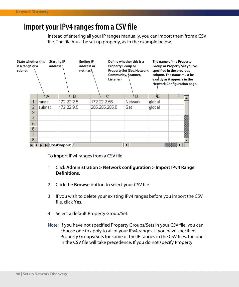 Import your ipv4 ranges from a csv file | Dell DPND-523-EN12 User Manual | Page 98 / 170