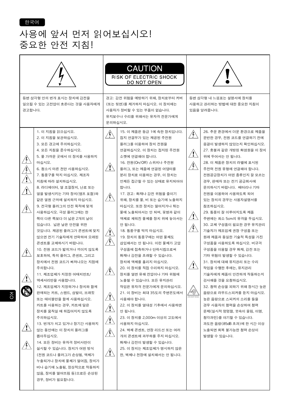 사용에 앞서 먼저 읽어보십시오! 중요한 안전 지침 | Focal Alpha 65 Evo 6.5" Mixing Monitor User Manual | Page 102 / 144