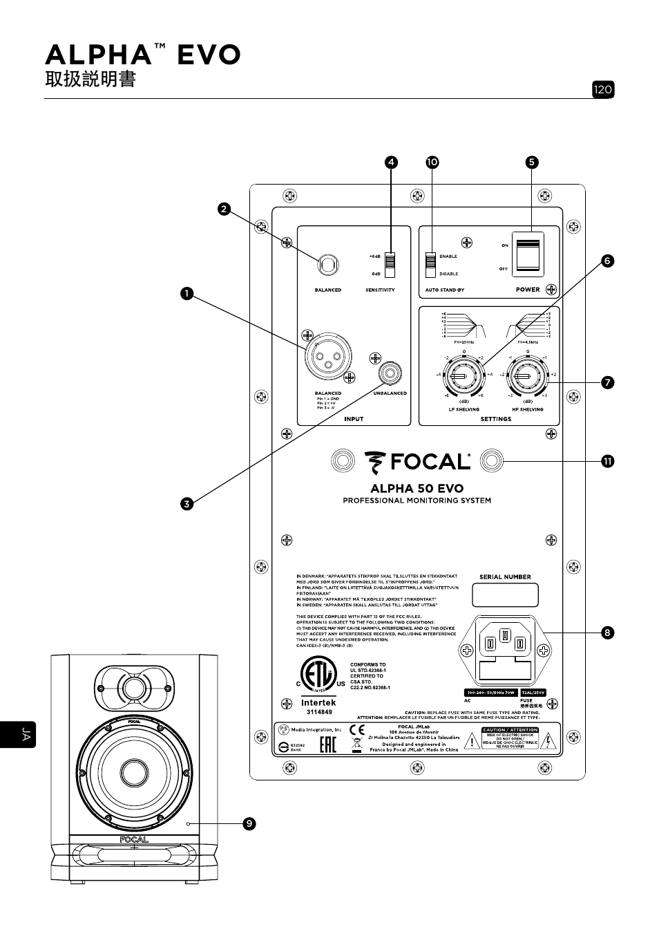 Alpha, 取扱説明書 | Focal Alpha 65 Evo 6.5" Mixing Monitor User Manual | Page 120 / 144