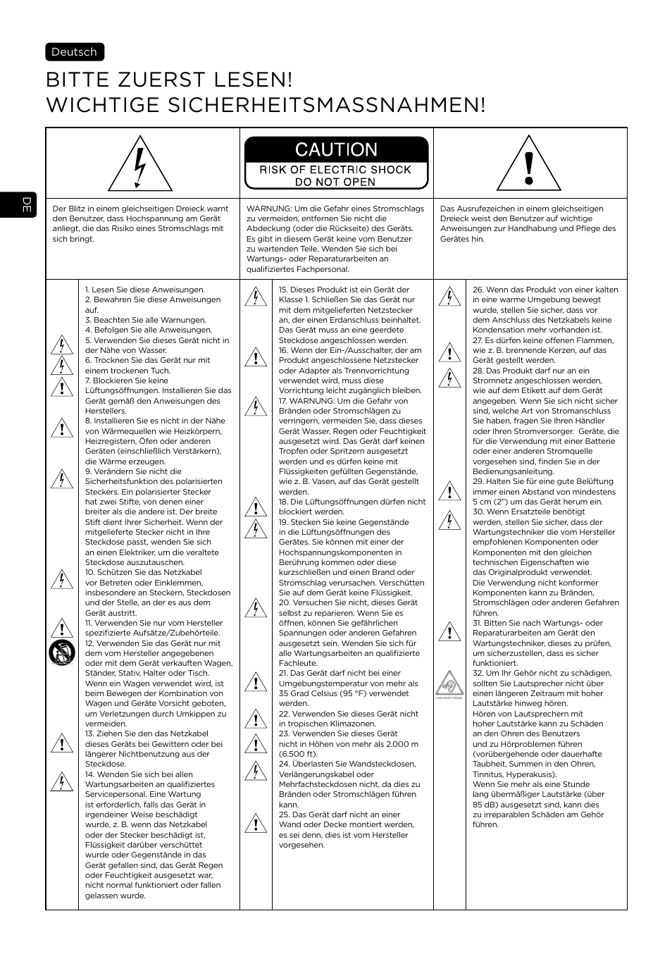 Bitte zuerst lesen! wichtige sicherheitsmassnahmen | Focal Alpha 65 Evo 6.5" Mixing Monitor User Manual | Page 22 / 144