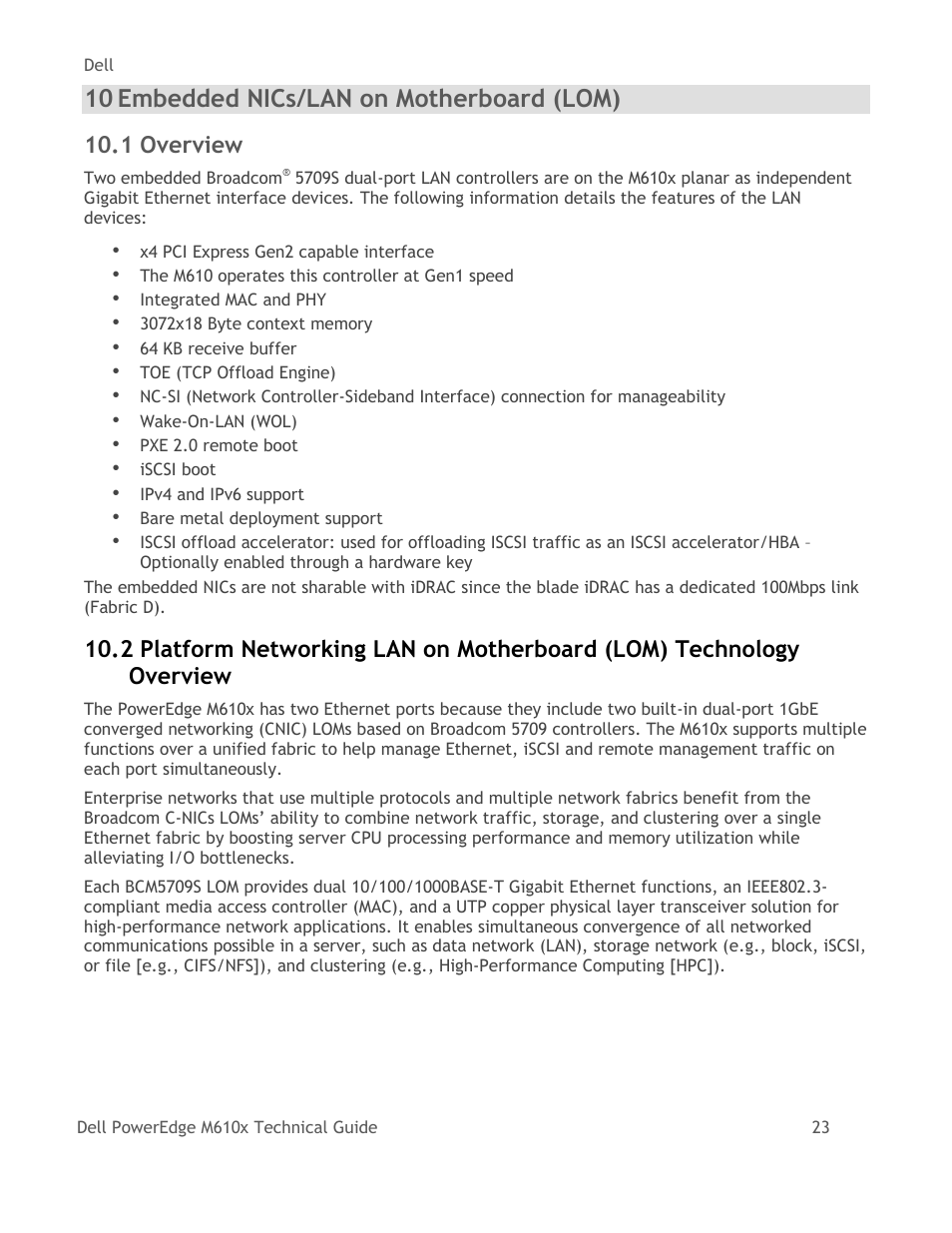 Embedded nics/lan on motherboard (lom), Overview, 10 embedded nics/lan on motherboard (lom) | 1 overview | Dell PowerEdge M610x User Manual | Page 28 / 48