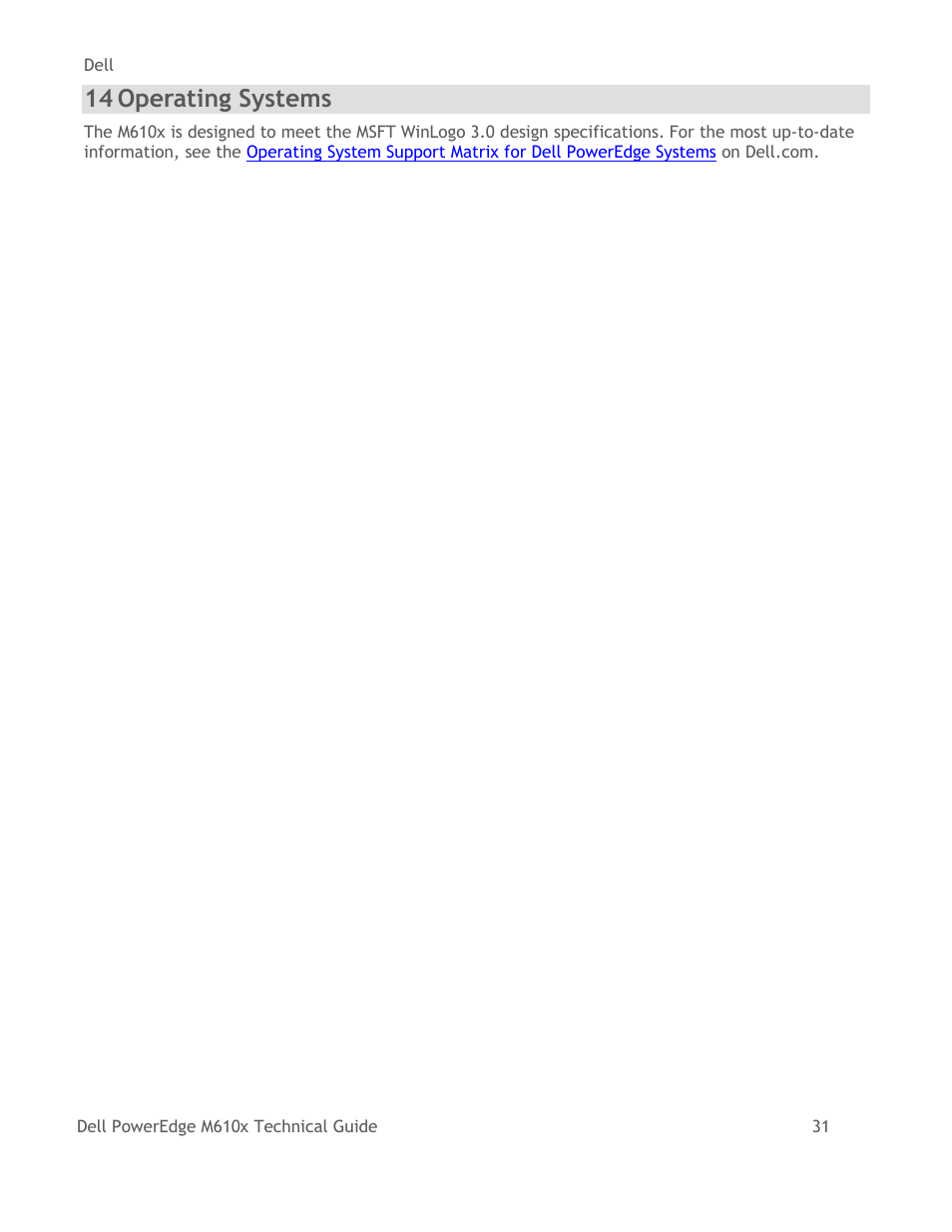 Operating systems, 14 operating systems | Dell PowerEdge M610x User Manual | Page 36 / 48