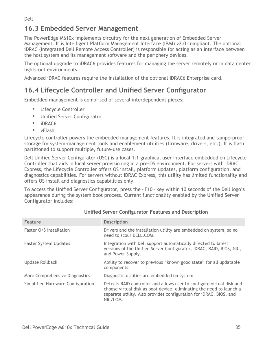 Embedded server management, Table 9, 3 embedded server management | Dell PowerEdge M610x User Manual | Page 40 / 48