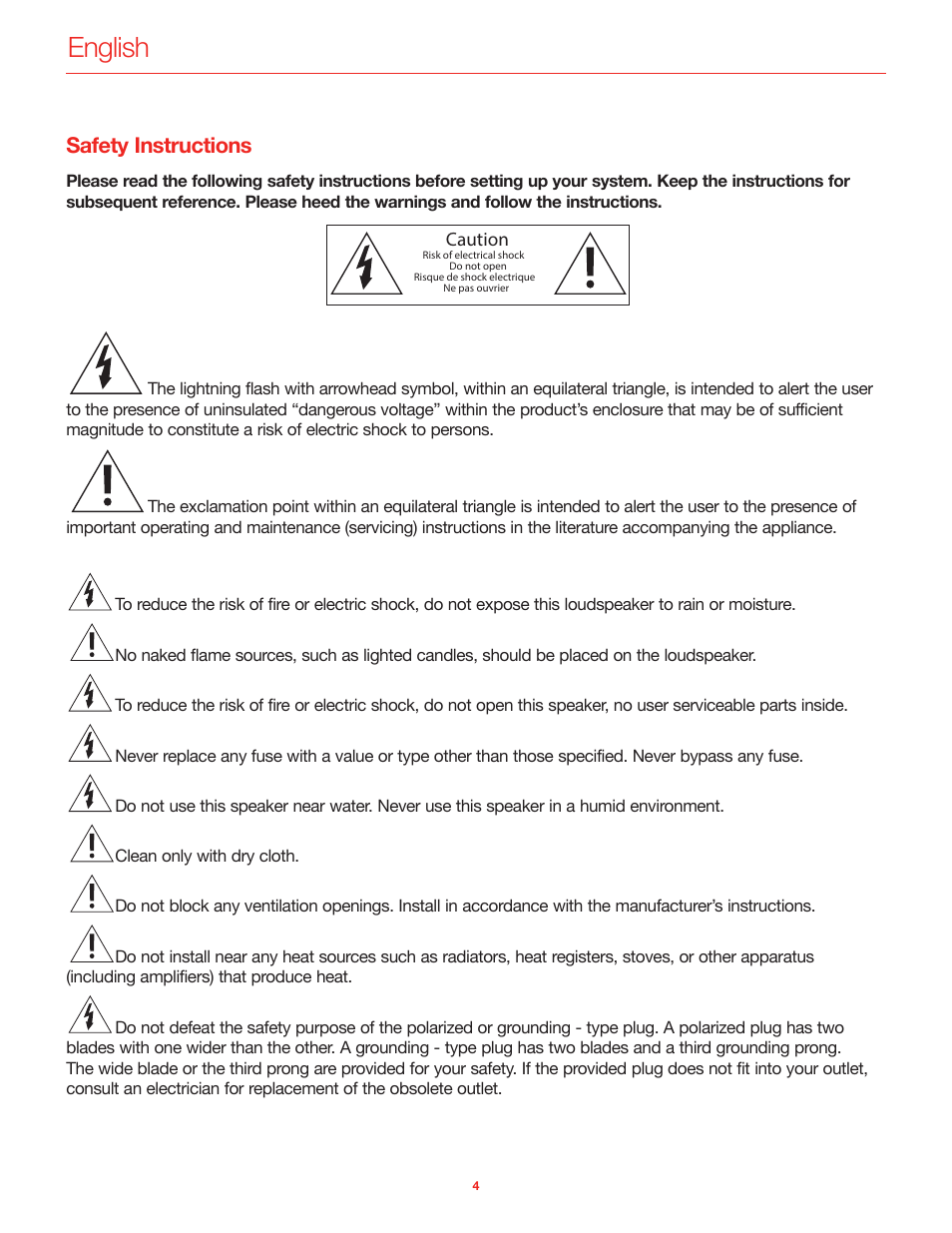 Safety instructions, English | IK Multimedia iLoud Precision MTM Active 2-Way 175W Dual 5" Studio Monitor (White, Single) User Manual | Page 4 / 119
