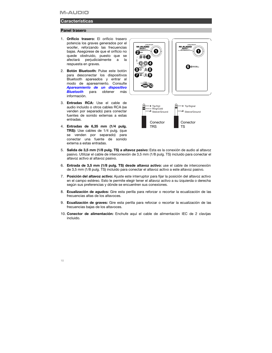 Características, Panel trasero | M-AUDIO BX4BT 4.5" 120W Studio Monitors (Pair) User Manual | Page 10 / 28