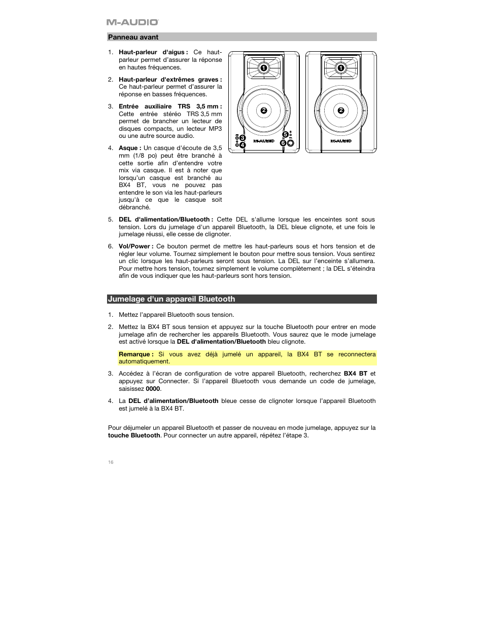 Panneau avant, Jumelage d'un appareil bluetooth | M-AUDIO BX4BT 4.5