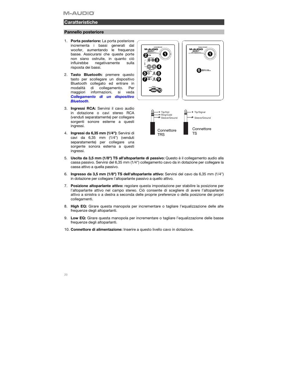 Caratteristiche, Pannello posteriore | M-AUDIO BX4BT 4.5" 120W Studio Monitors (Pair) User Manual | Page 20 / 28